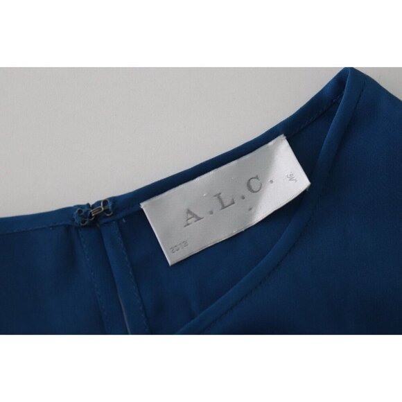 A.L.C. Women Large Blue Tunic Blouse Top Sleeveless Front Back Key Hole 100%Silk - Picture 2 of 7